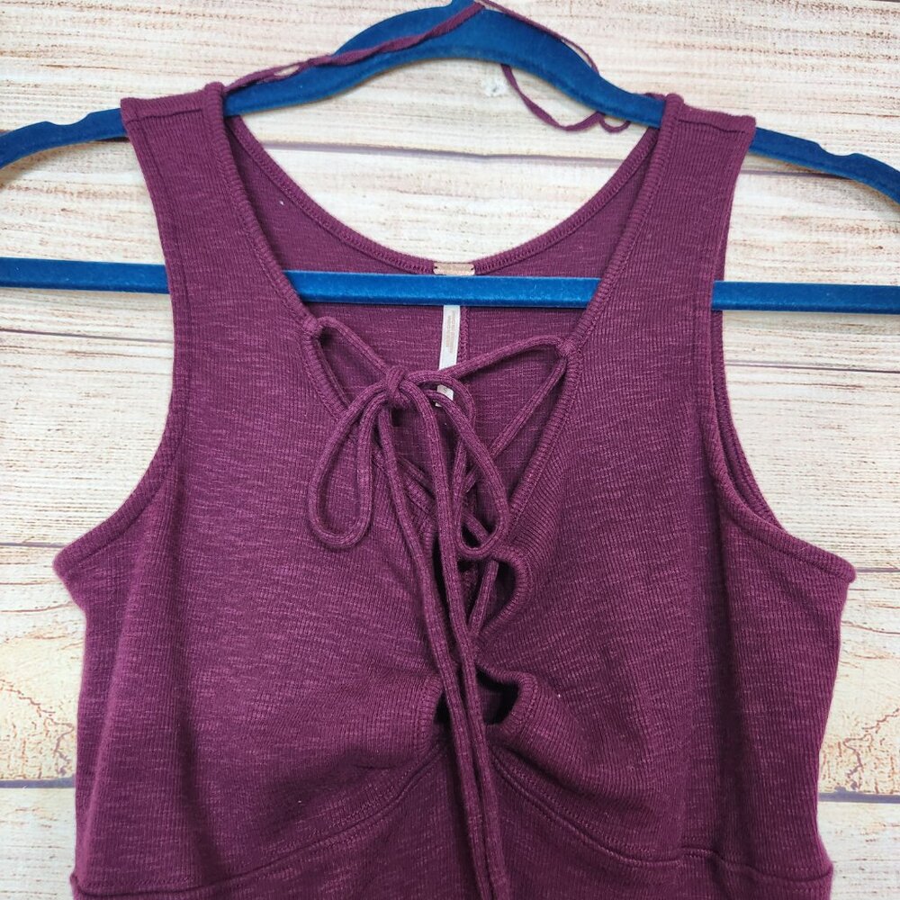 Free People Emmy Lou Ribbed Tank Top Lace Up Tie Front Purple Wine Size S/P - Picture 2 of 15